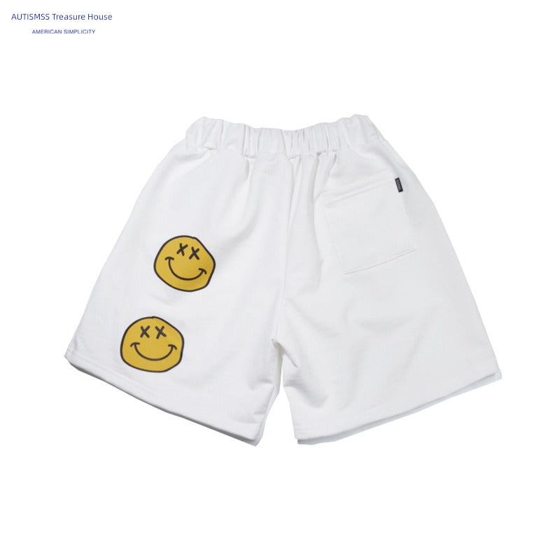 American Style Retro Smiley Face Hip-Hop Street Sports Short Sleeve