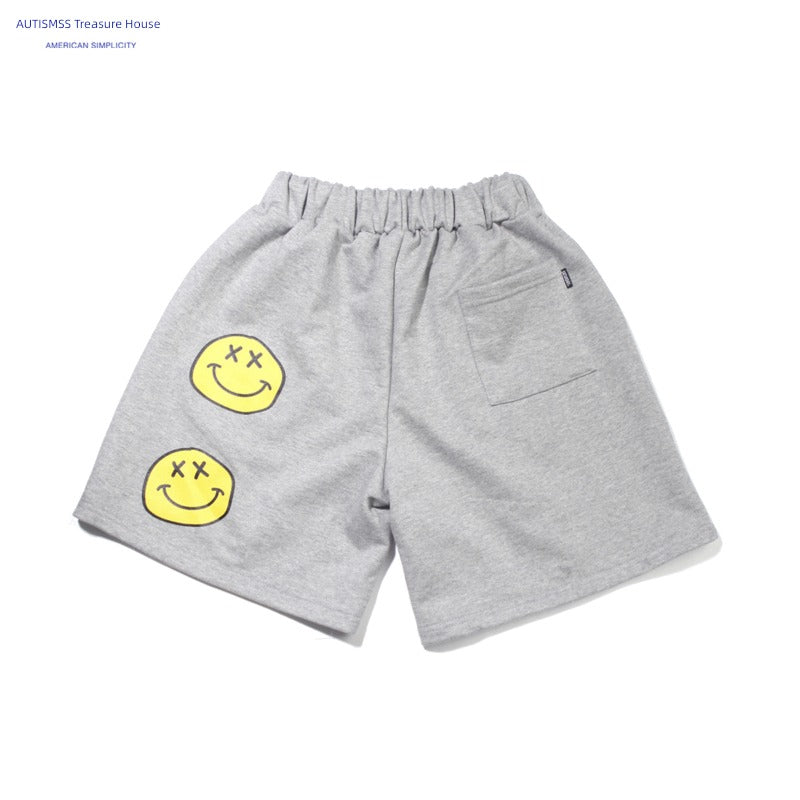 American Style Retro Smiley Face Hip-Hop Street Sports Short Sleeve