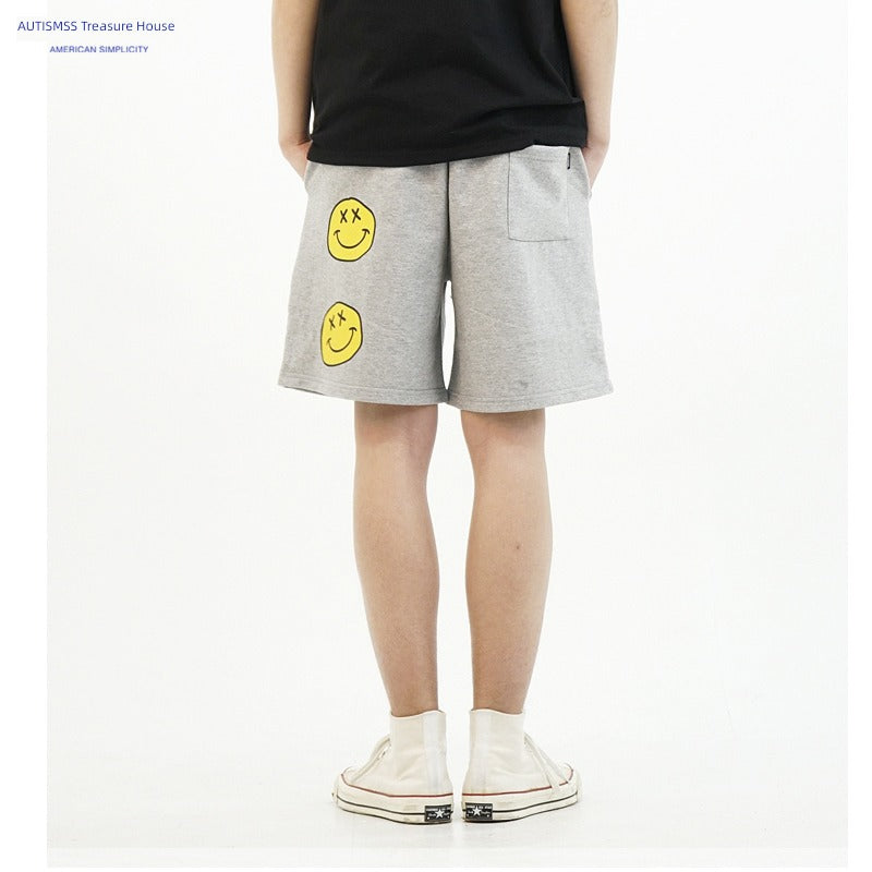 American Style Retro Smiley Face Hip-Hop Street Sports Short Sleeve