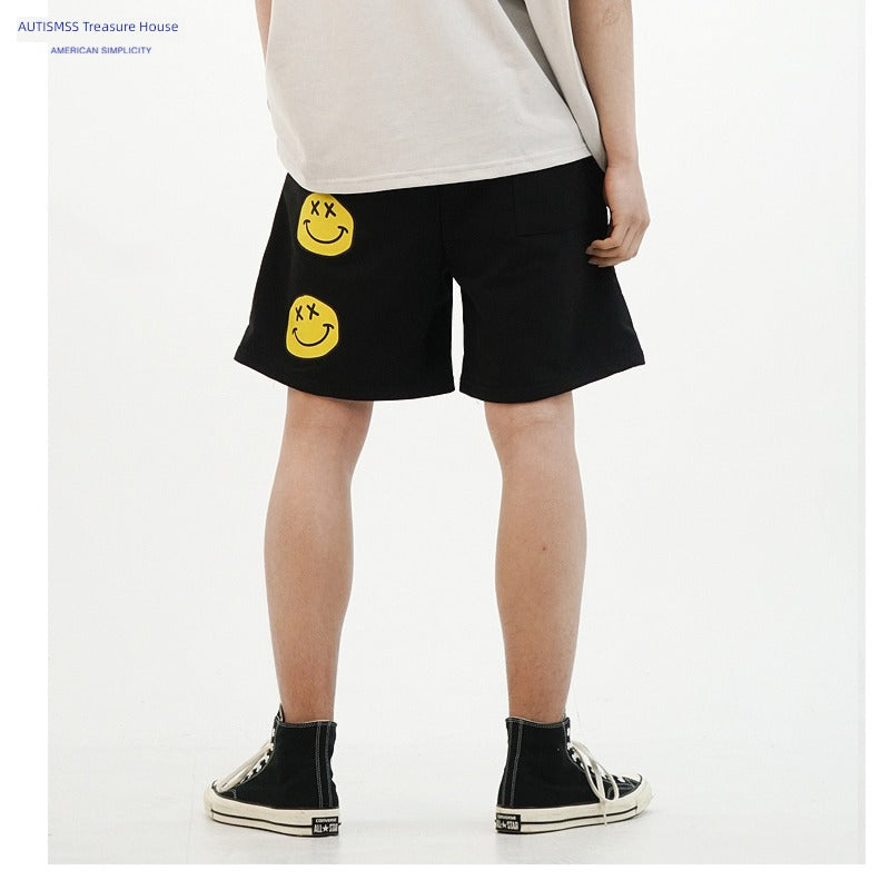 American Style Retro Smiley Face Hip-Hop Street Sports Short Sleeve