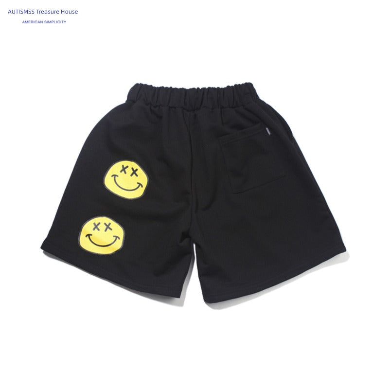 American Style Retro Smiley Face Hip-Hop Street Sports Short Sleeve