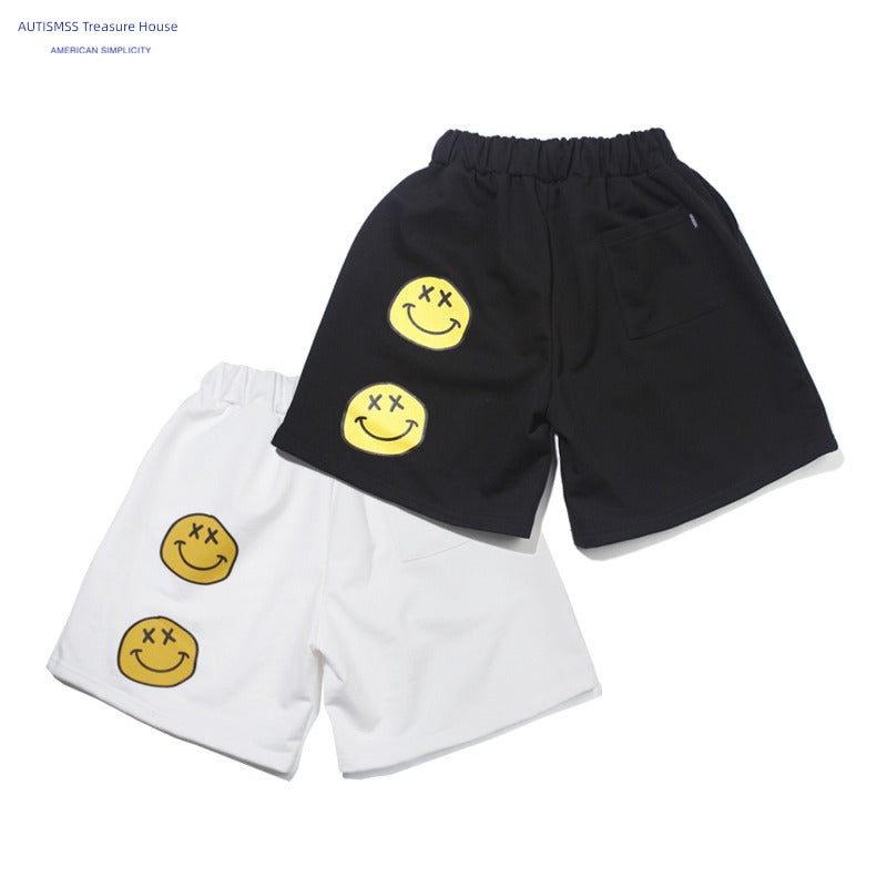 American Style Retro Smiley Face Hip-Hop Street Sports Short Sleeve